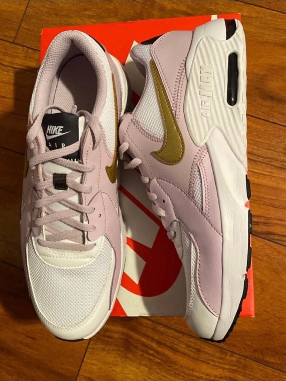 Nike girls Sz 7Y Air Max Shoes — Light Pink & Gold Swoosh